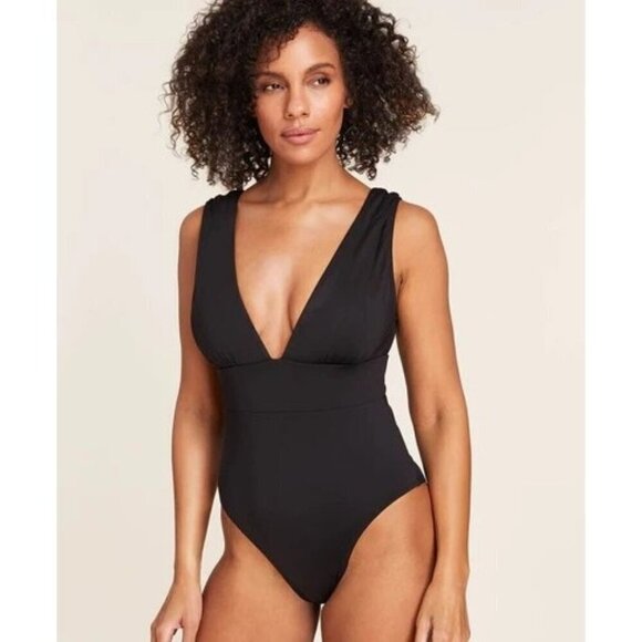 Andie Swim The Cheeky Mykonos One Piece Black XSmall Swimsuit Plunge V-neckline - Picture 1 of 4